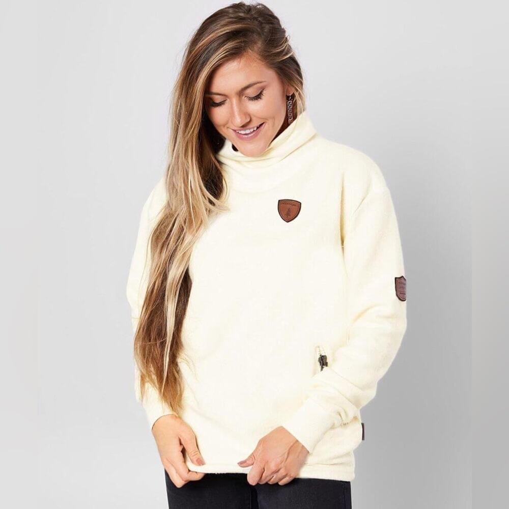 Wanakome Kimberly Cowl Neck Sweatshirt Oatmeal Cream Size XS